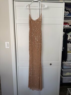 Oh Polly Nude Sequin Slip Maxi Dress